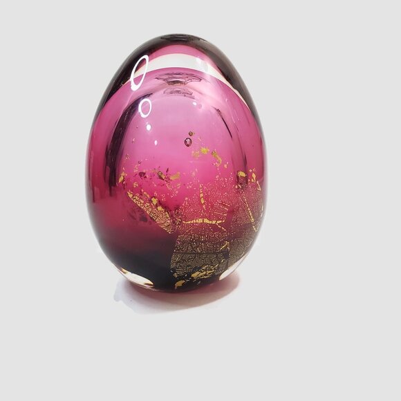Firefly Glass Studio Greg Fleischaker Purple And Gold Art Glass Paperweight - Picture 2 of 6